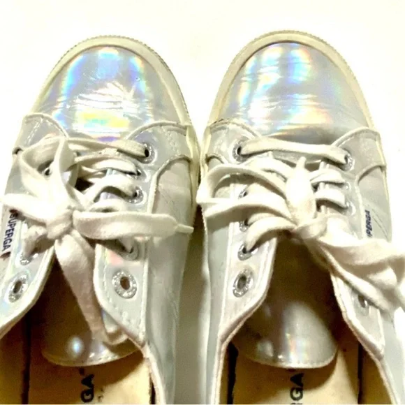Superga White Iridescent Hologram Sneakers Trainers Size 9 Silver Metallic - Picture 10 of 16